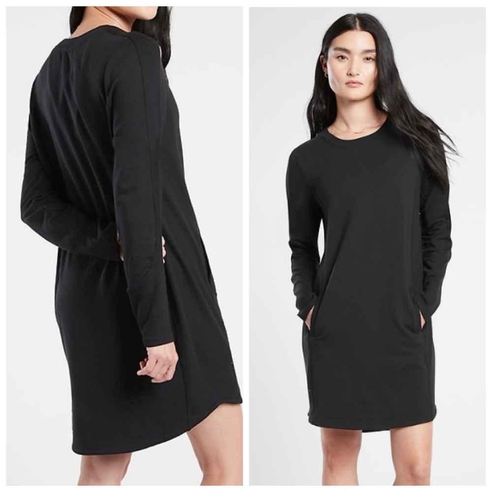 Athleta Balance Long Sleeve Stretch Athleisure Sweatshirt Dress Pockets Black